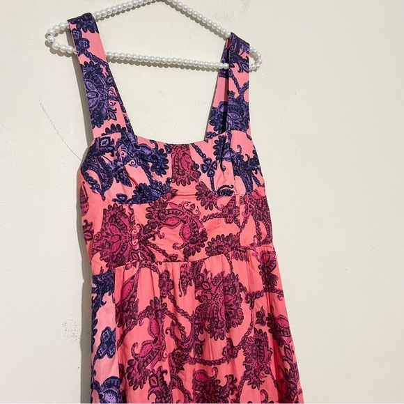 Du Paradis Colorblock Pink Coral Asymmetrical Hem Midi Sundress NEW SIZE LARGE - Picture 3 of 8